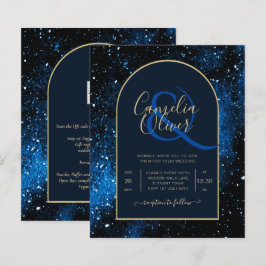 BUDGET Starry Night Navy Blue Gold Hochzeit INVITE