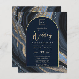 BUDGET Starry Night Navy Gold Agate Wedding INVITE