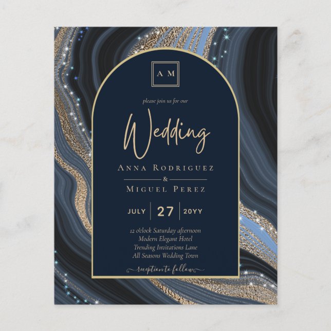 BUDGET Starry Night Navy Gold Agate Wedding INVITE Flyer (Vorne)