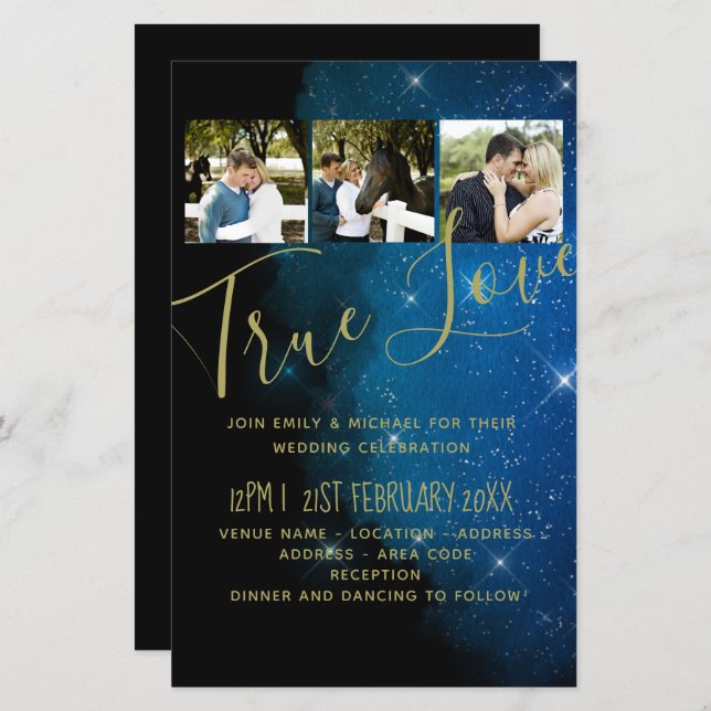 BUDGET Starry Night Navy Gold Einladungen für Hoch (Vorne/Hinten)