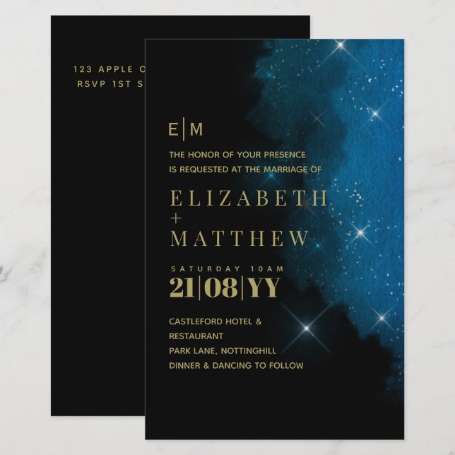 BUDGET Starry Night Navy Gold Einladungen für Hoch (Vorne/Hinten)