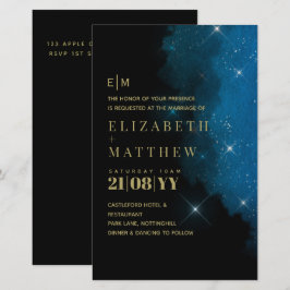 BUDGET Starry Night Navy Gold Einladungen für Hoch