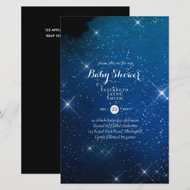 BUDGET Starry Night Twinkle Baby Dusche laden ein (Vorne/Hinten)