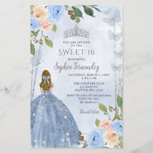 Budget Staubblau Silber Blumen Prinzessin Sweet 16