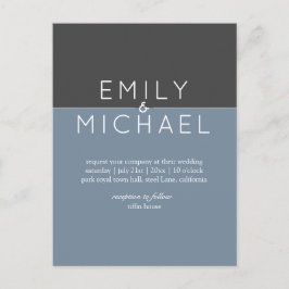Budget Steel Blue Modern Wedding Einladung Postkarte