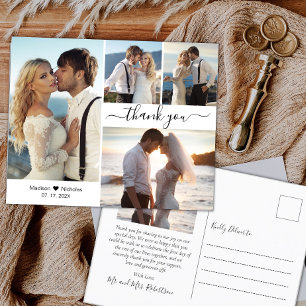 Budget Stilvolle 4 Foto Collage Wedding Vielen Dan Postkarte