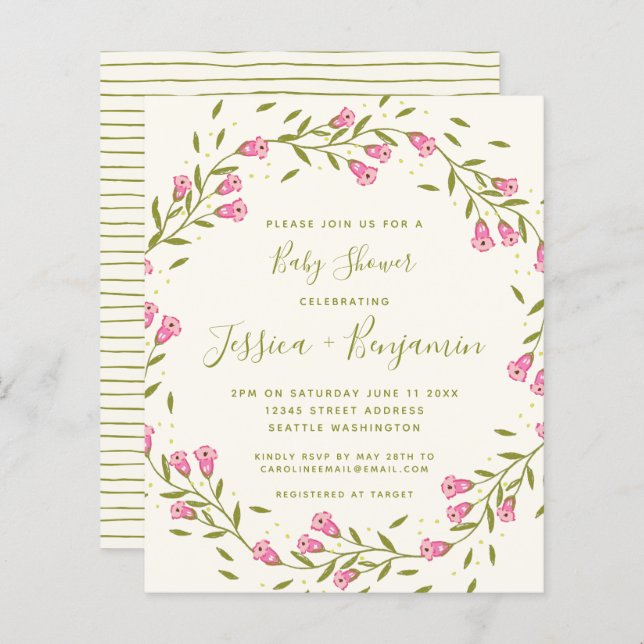 Budget Stilvolle Pink Garden Blume Babydusche (Vorne/Hinten)