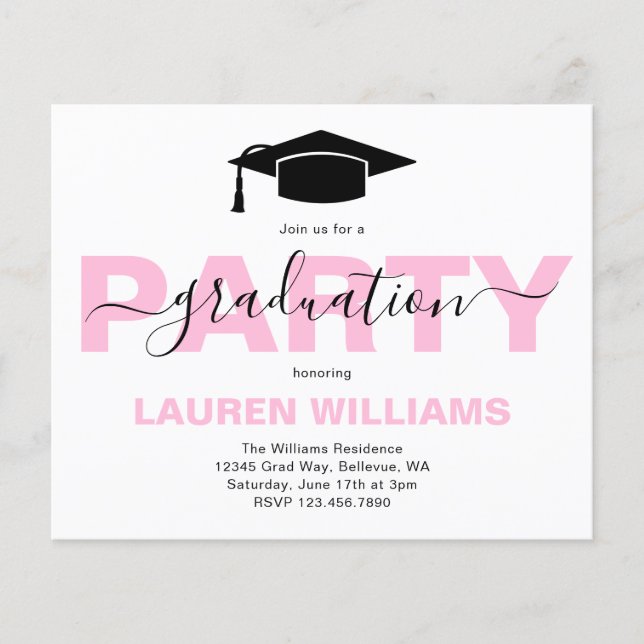 Budget Stilvolle Pink Graduation Party Einladung (Vorderseite)