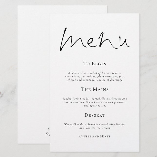 Budget Stilvolle Typografie Simple Wedding Menu (Vorne/Hinten)
