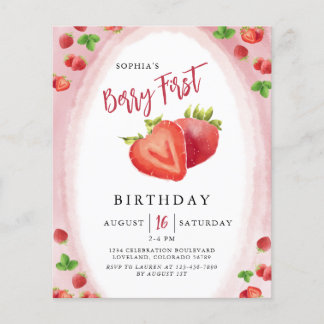 Budget Strawberry Berry Erster Geburtstag Einladun