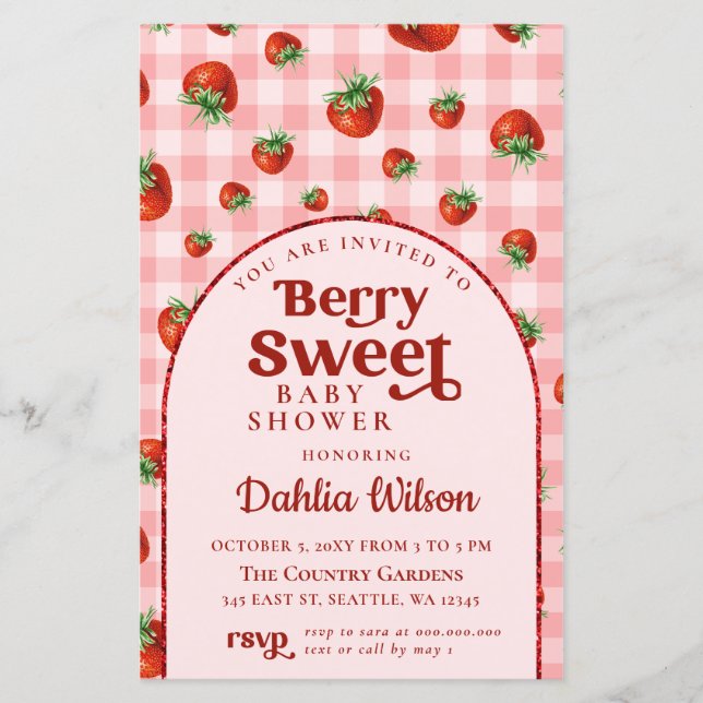 Budget Strawberry Berry Sweet Baby Shower Einladun (Vorderseite)