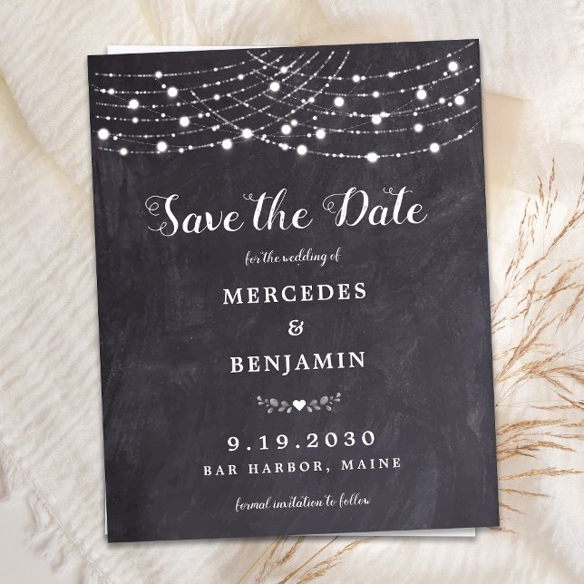 Budget String Light Wedding Save the Date Postcar (Von Creator hochgeladen)