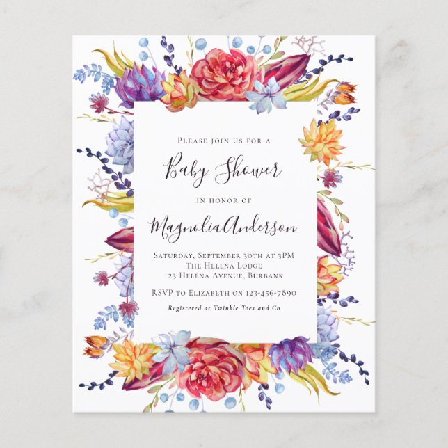 BUDGET Sukkulente Babydusche Einladung (Vorderseite)