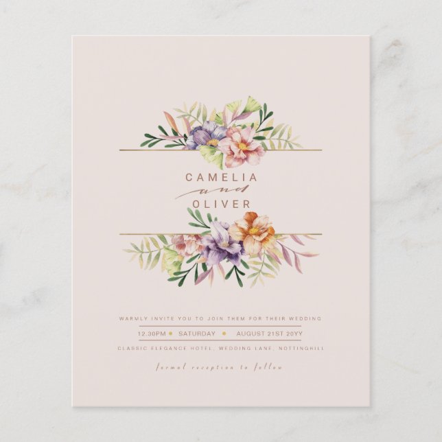 Budget Summer Floral Wedding Einladung QR Code UAW Flyer (Vorne)