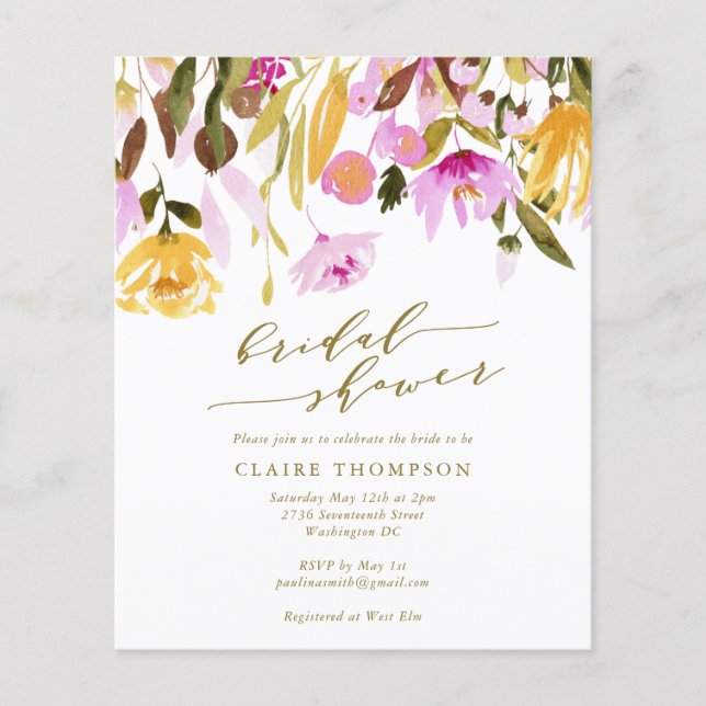 Budget Summer Pink Floral Wasserfarbe Brautparty (Vorderseite)