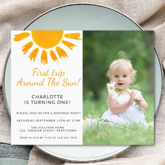 Budget Sun Girl's Foto Geburtstagsparty Einladung