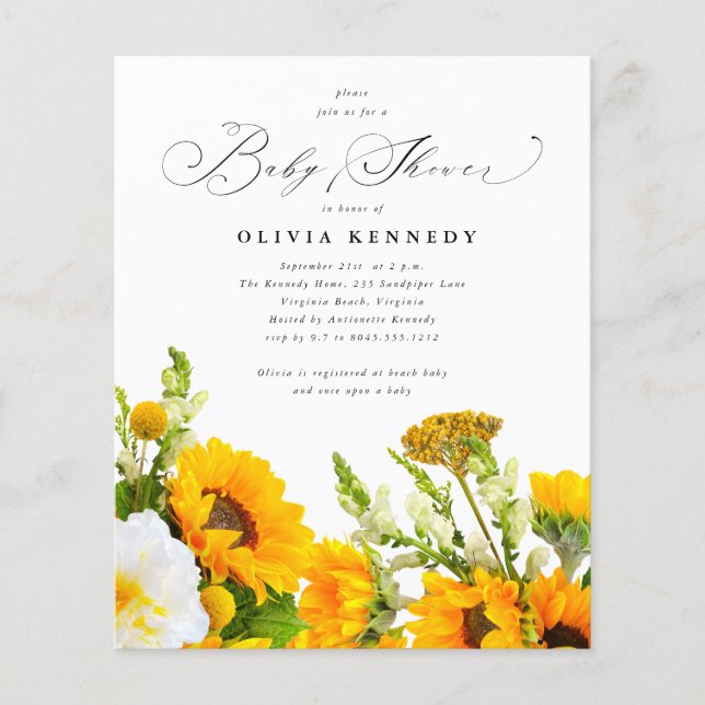 Budget Sunflower | Boho Floral Baby Show Flyer (Vorne)
