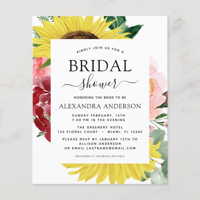 Budget Sunflower Brautparty Flyer (Vorne)