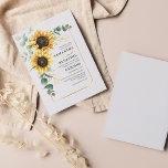 Budget Sunflower Eucalyptus Wedding Invitation<br><div class="desc">Create a modern Sunflower Floral Budget Wedding invitation card with this cute template featuring beautiful rustic floral bouquet, geometric gold effect frame, with modern simple typography. TIP: Matching wedding suite cards like RSVP, wedding programs, banners, tapestry, gift tags, signs, and other wedding keepsakes and goodies are available in the collection...</div>