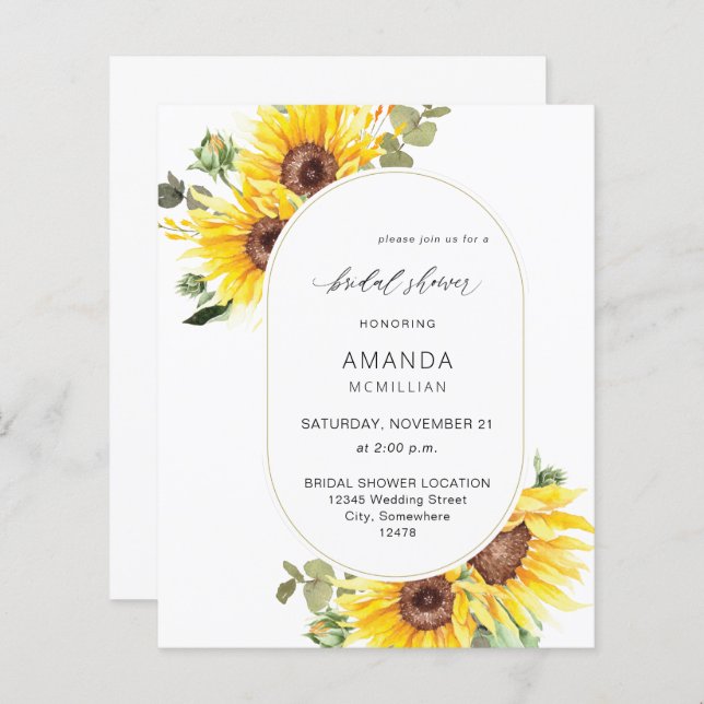 Budget Sunflower & Eukalyptus Floral Brautparty (Vorne/Hinten)