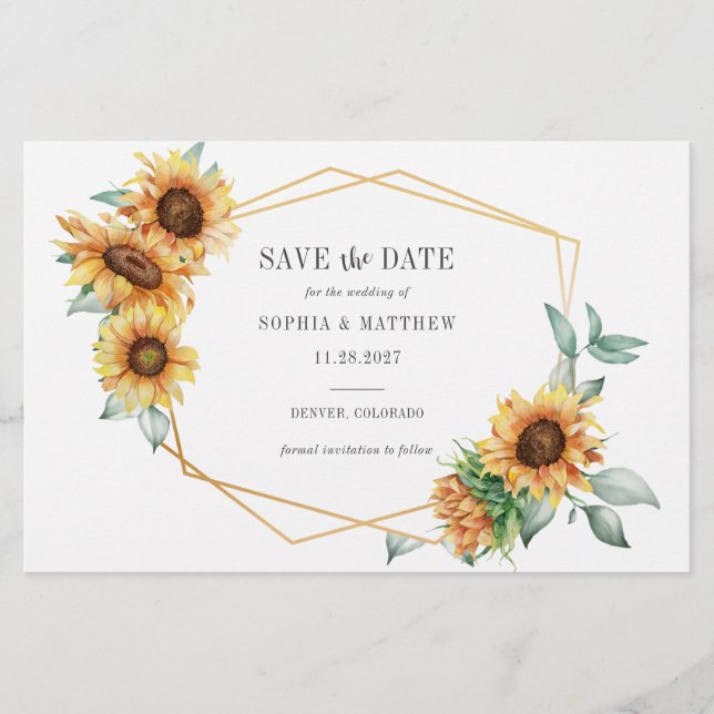 Budget Sunflower Eukalyptus Geometric Rett Date Briefpapier (Vorderseite)