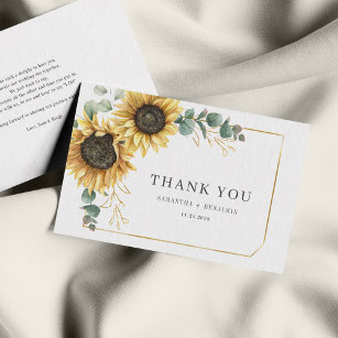 Budget Sunflower Eukalyptus Wedding Dankeschön Kar Mitteilungskarte