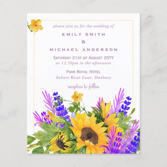 Budget Sunflower Wedding Theme Lavender Lila (Vorderseite)
