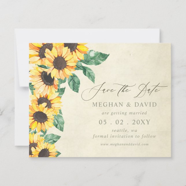 Budget Sunflowers Garden Floral Save the Date (Vorderseite)