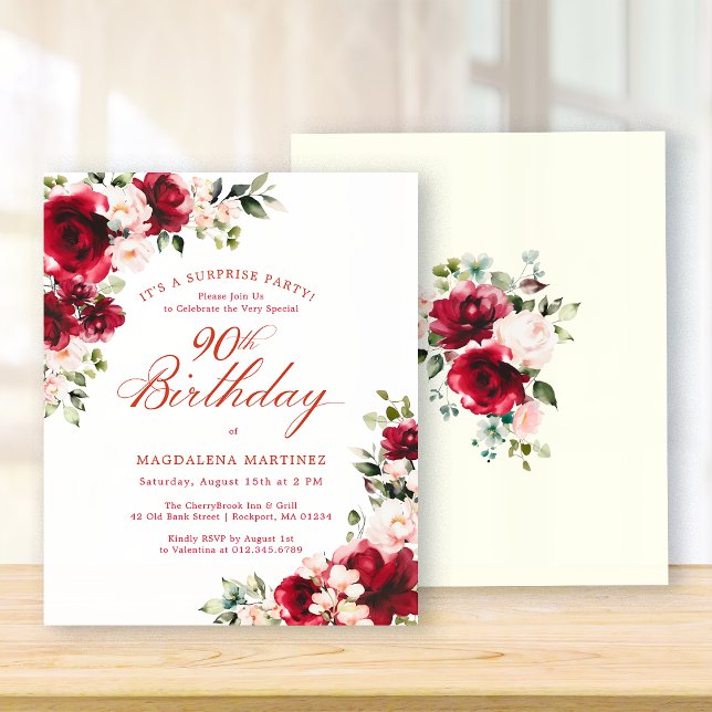 BUDGET SURPRISE PARTY 90th Birthday Pink Red Rose (Von Creator hochgeladen)