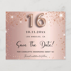 Budget süße 16 roségold glitzer save-the-date