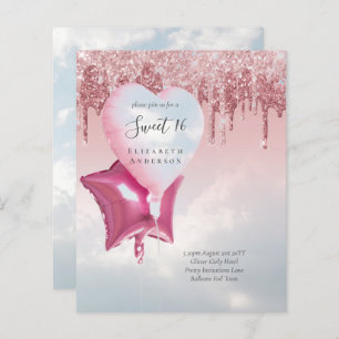 BUDGET Sweet16 Glitzer Glamour Girly Balloons Invi