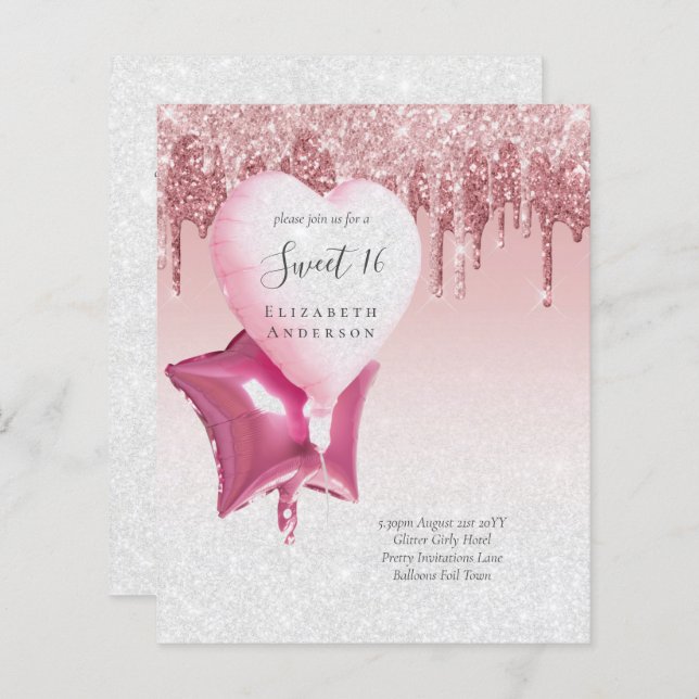 BUDGET Sweet16 Glitzer Glamour Girly Balloons Invi (Vorne/Hinten)