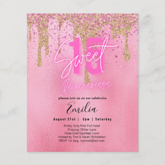 Budget Sweet 15 Rosa Glitzer Foil Quinceanera Glam Flyer