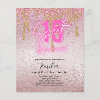 Budget Sweet 15 Rosa Glitzer Foil Quinceanera Glam Flyer