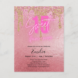 Budget Sweet 15 Rosa Glitzer Foil Quinceanera Postkarte
