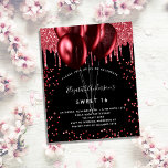 Budget Sweet 16 Black Red Glitzer Einladung<br><div class="desc">Für einen eleganten Sweet 16,  16. Geburtstag. Ein stilvoller schwarzer Hintergrund. Der Glitzer und die Ballons sind mit roten Imitaten geschmückt. Personalisieren und fügen Sie Namen,  Alter und Party Details hinzu. Der Name wird mit einem handgeschriebenen Stilskript geschrieben</div>