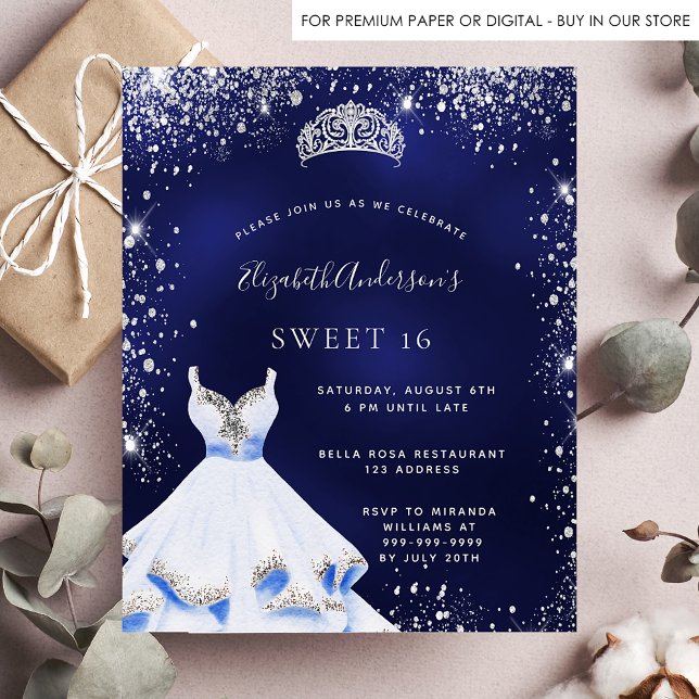 Budget Sweet 16 blauen Silber Kleid tiara Einladun (Von Creator hochgeladen)