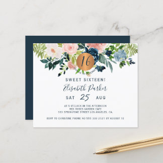 Budget Sweet 16 Blumengeburtstag Einladung