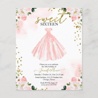 Budget Sweet 16 Blush Blumenrosa Kleid Einladung
