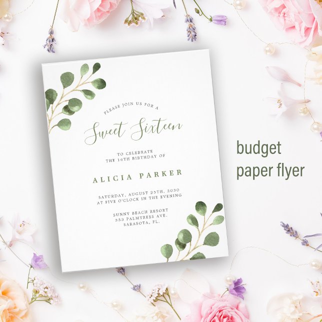 Budget Sweet 16 einfache Geburtstagsfeier Flyer (Von Creator hochgeladen)