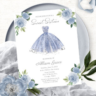 Budget Sweet 16 Einladung Silber Dusty Blue Kleid