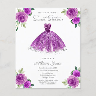 Budget Sweet 16 Einladung Silver Lila Gown