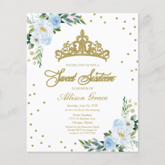Budget Sweet 16 Einladung Tiara Dusty Blue Floral