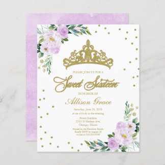 Budget Sweet 16 Einladung Tiara Lavender Floral
