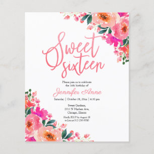 Budget Sweet 16 Einladungen Hot Pink Floral