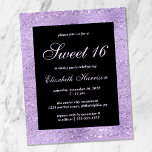 Budget Sweet 16 Elegante Lila Geburtstagspartei<br><div class="desc">Elegante und preisgünstige 16 Geburtstagsfeier mit "16 . Geburtstag" und ihrem Namen in einem stilvollen,  lila Drehbuch und einem funkelnd lila und schwarzen Hintergrund.</div>