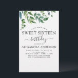 Budget Sweet 16 Geburtstag Botanische Vegetation<br><div class="desc">Das Budget Greenery Green Watercolor Geburtstagsparty Einladungen beinhalten eine schöne und elegante Schrift-Typografie mit modernem und elegantem Grün für die besondere Sweet 16 (16 . Geburtstag - 16.) Geburtstagsfeier.</div>
