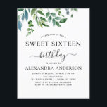 Budget Sweet 16 Geburtstag Botanische Vegetation Flyer<br><div class="desc">Das Budget Greenery Green Watercolor Geburtstagsparty Einladungen beinhalten eine schöne und elegante Schrift-Typografie mit modernem und elegantem Grün für die besondere Sweet 16 (16 . Geburtstag - 16.) Geburtstagsfeier.</div>