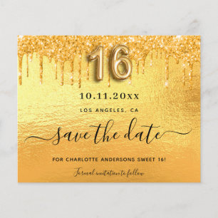 Budget Sweet 16 Gold Glitzer Tropfen Save the Date