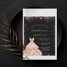 Budget Sweet 16 Goldkleid aus schwarzer Rose Glitz